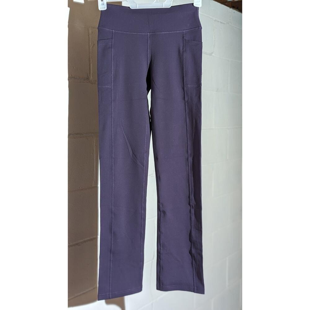 Skechers High Waisted Flare Hem Purple Yoga Workout Leggings Pants Pockets Small